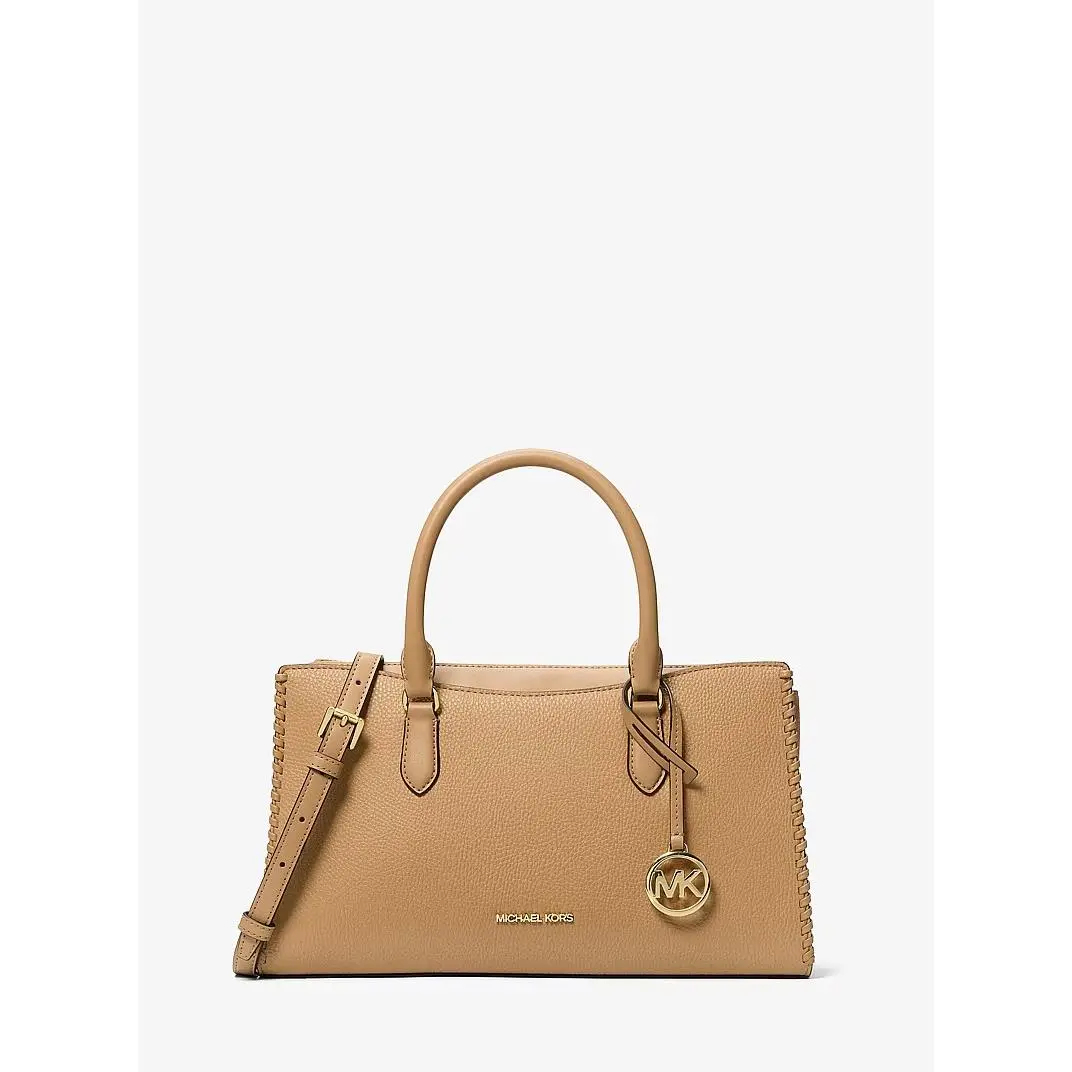 Arden Medium Logo Satchel Crossbody Bag Camel Brown by Michael Kors