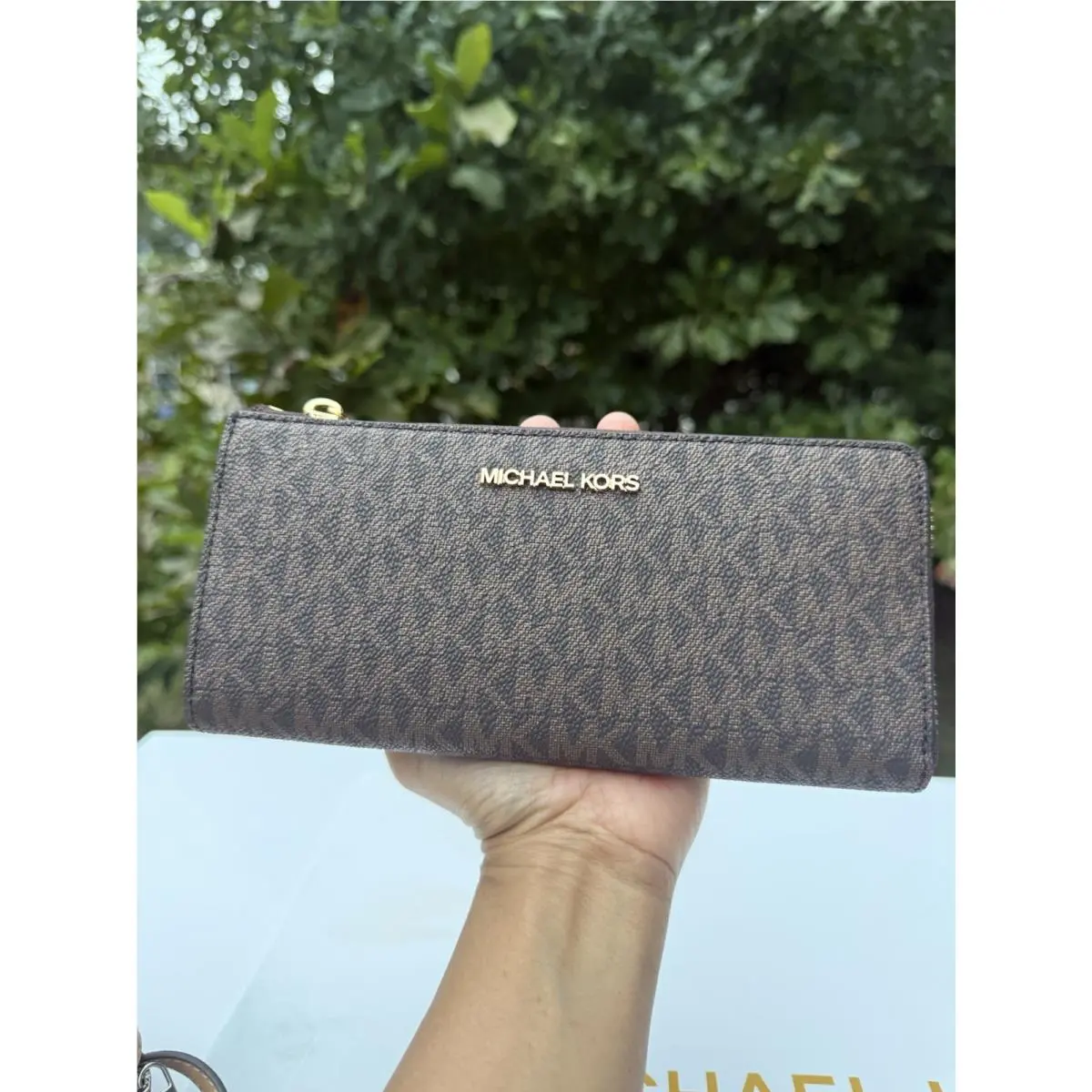 Wallet Quarter Zip Brown Signature Mk Logo Wallet by Michael Kors