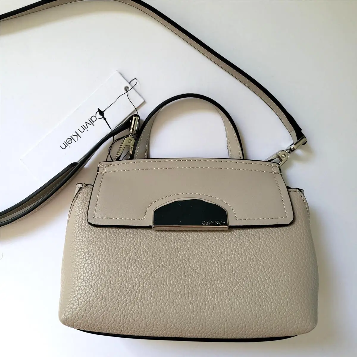 Top Handle Bag Crossbody Signature Logo Dune Leather by Calvin Klein