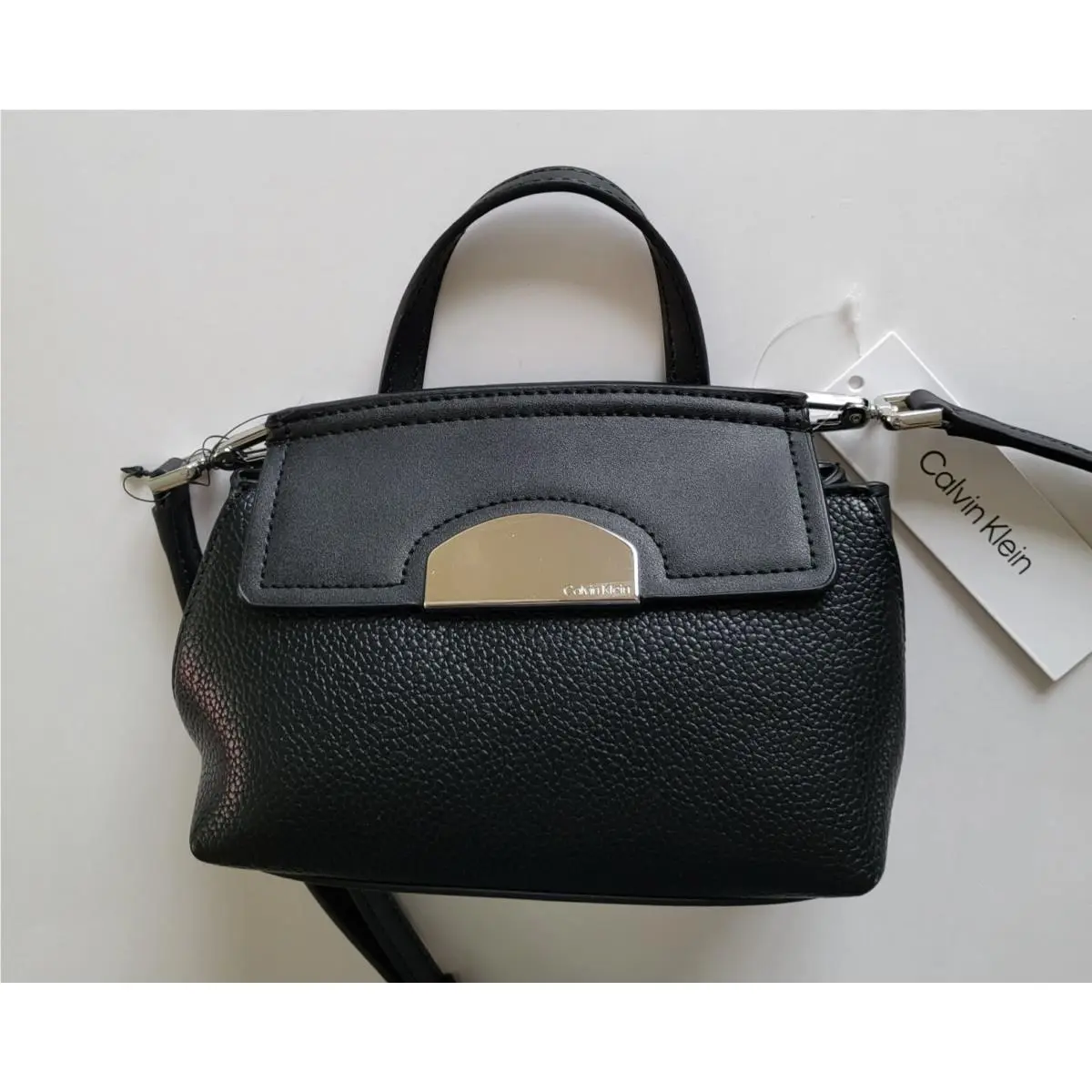Top Handle Bag Crossbody Signature Logo Black Leather by Calvin Klein