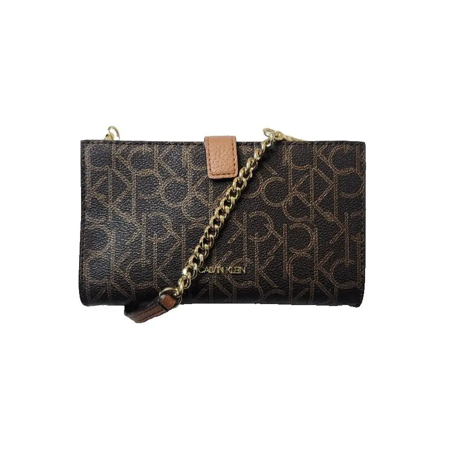 Signature Organizational Flap Crossbody Brown Round Zip Snap by Calvin Klein