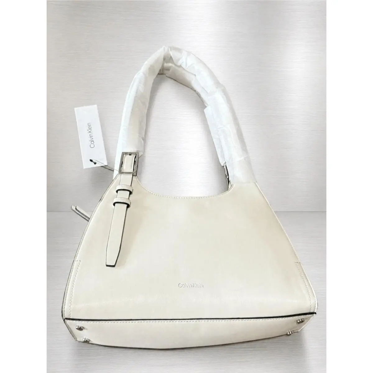 Quill Medium Shoulder Bag Cherub White Silver Buckle by Calvin Klein