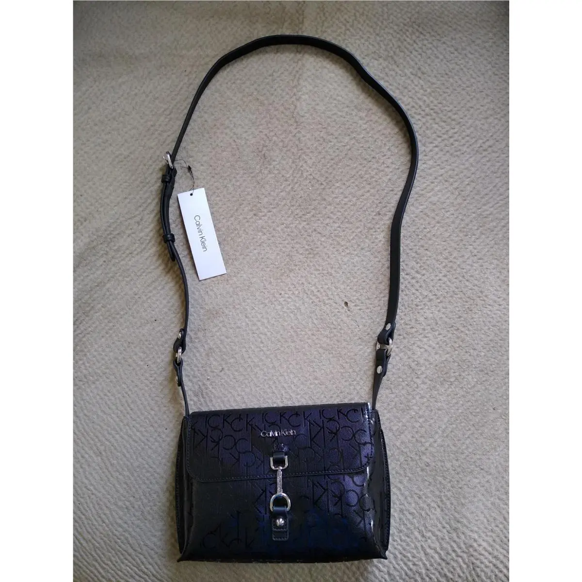 Crossbody Bag Purse Monogram CK Black 10 x 7 W/ Tag by Calvin Klein