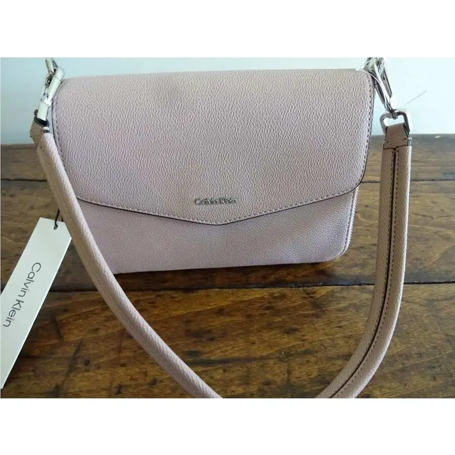Ava Small Lightweight Dusty Pink Leather Shoulder Clutch Bag by Calvin Klein