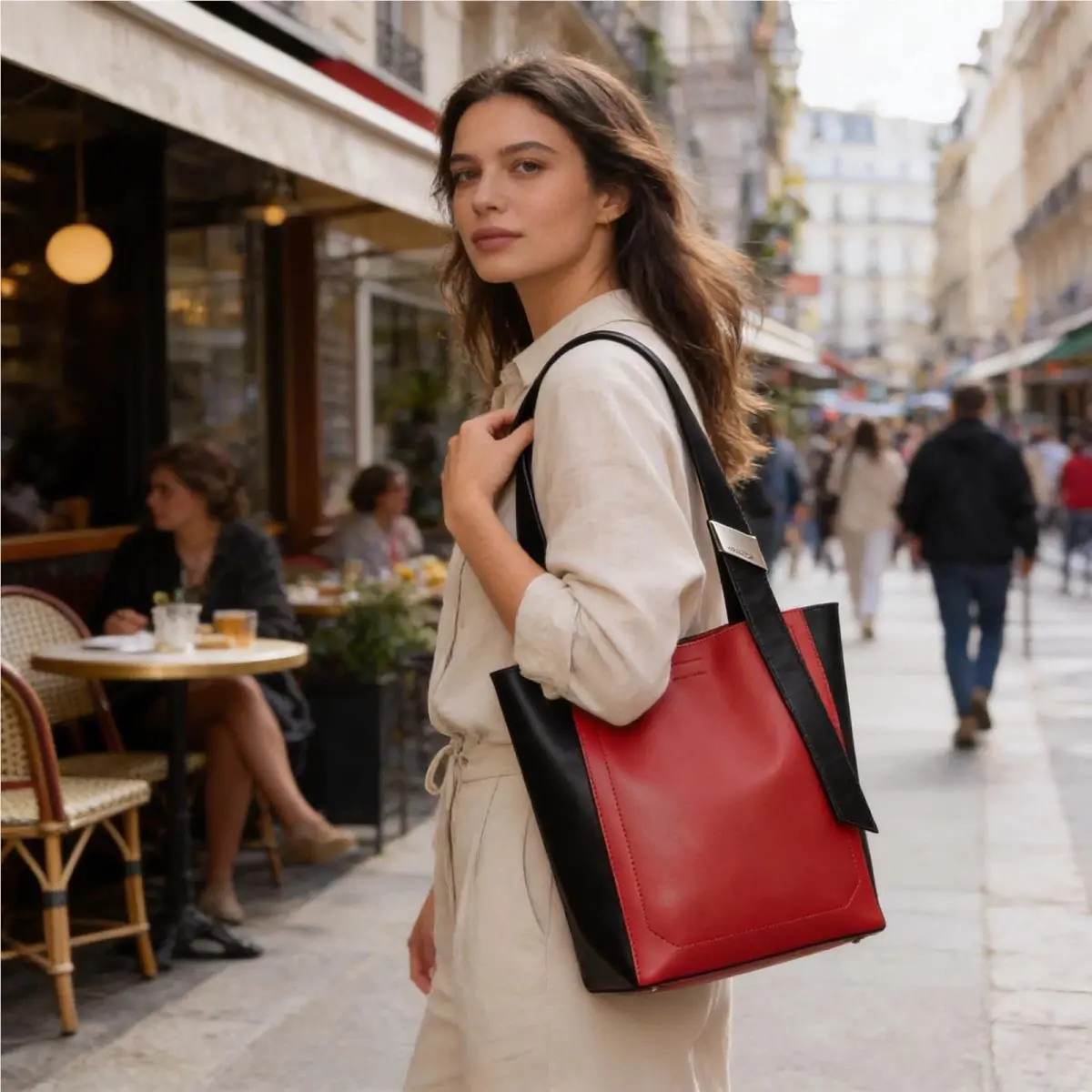 Black Pink Two Tone Leather Karsyn Tote Bag by Calvin Klein