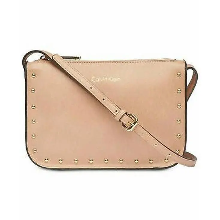 Cashew Tan Crossbody Shoulder Bag Studs Top Zip Medium by Calvin Klein