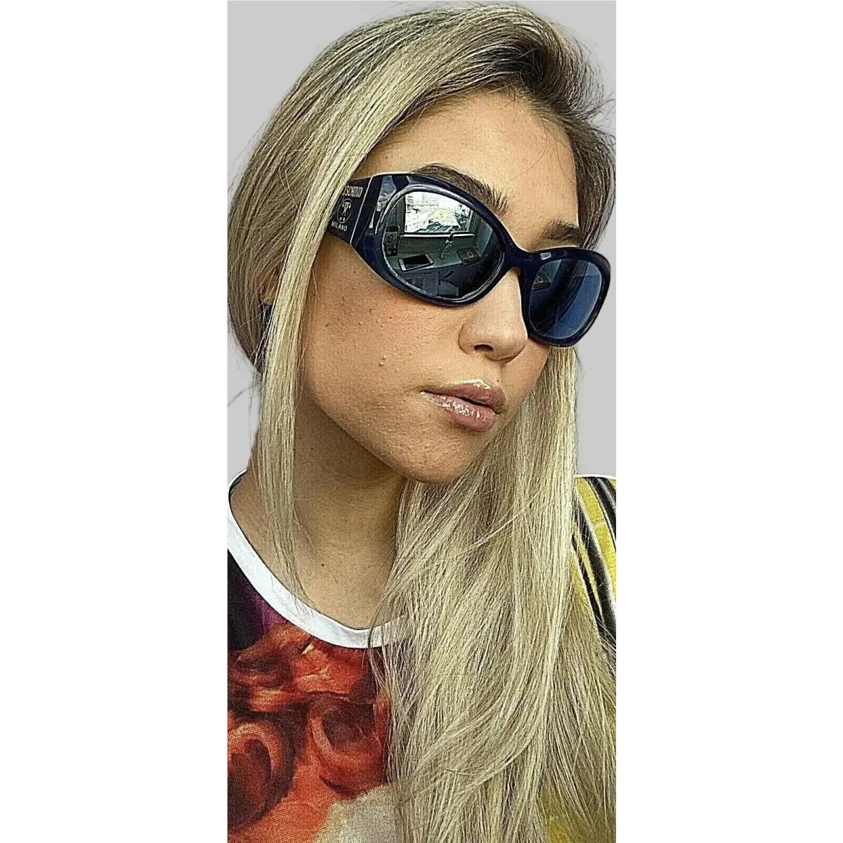 MO 819S 03 Oversized Mirrored Black Blue 57mm Women`s Sunglasses by Moschino