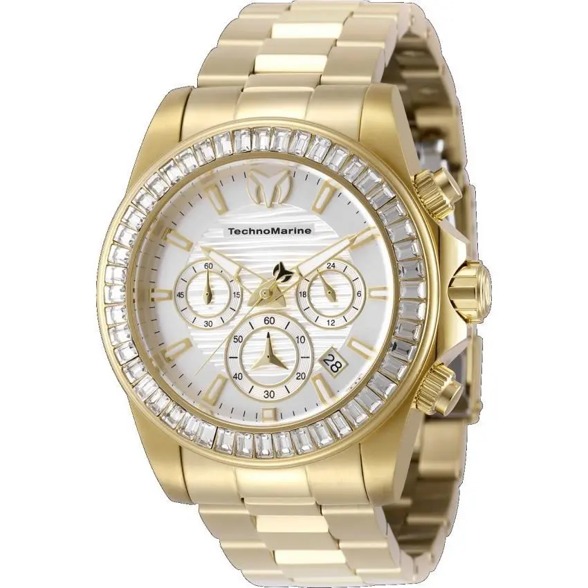 Technomarine Manta Ray Men`s 42mm 48 Crystals Silver Gold Chrono Watch TM-225126