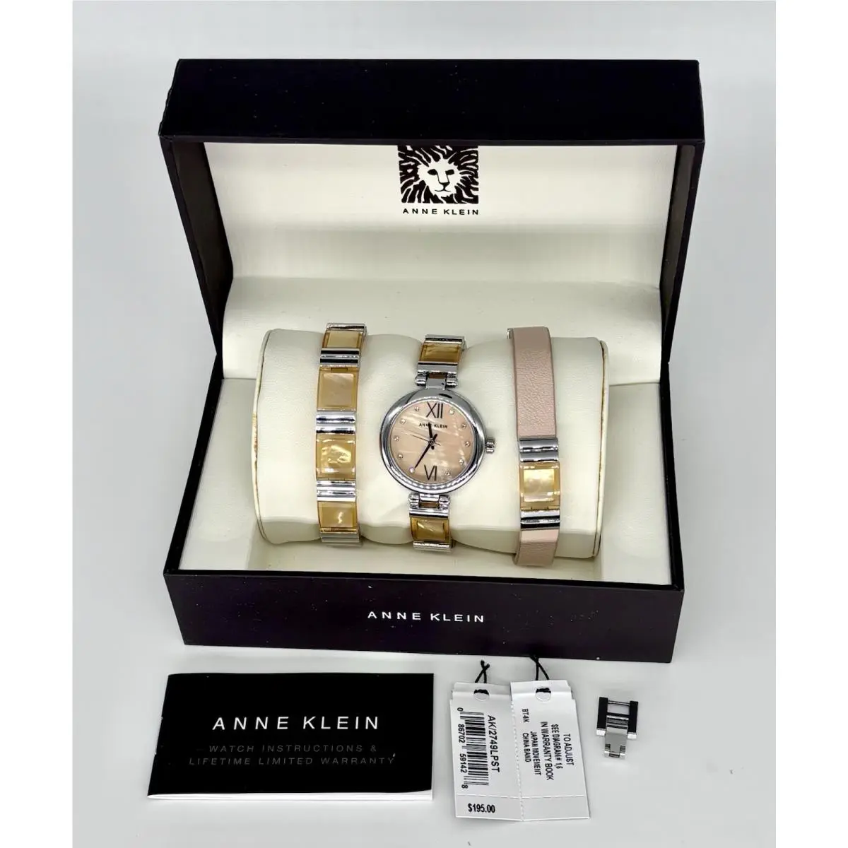 Women’s Watch Bracelet Set Pink Silver Tone Mother of Pearl by Anne Klein