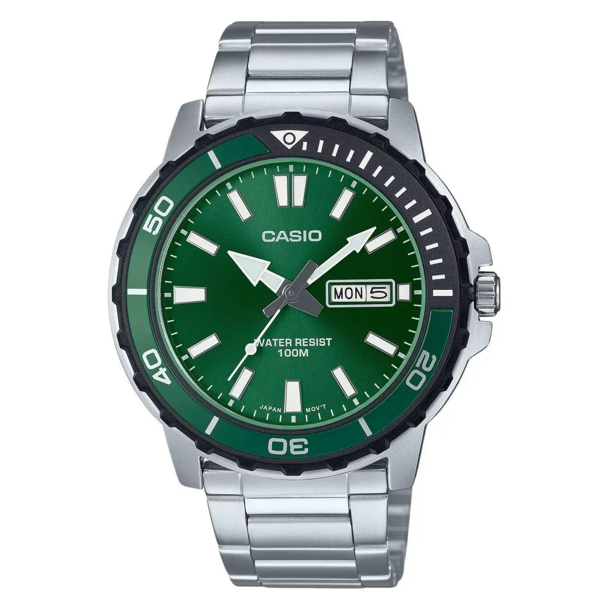 Standard Analog Green Dial Casual Quartz 100M Men`s Watch MTD-125D-3AV by Casio
