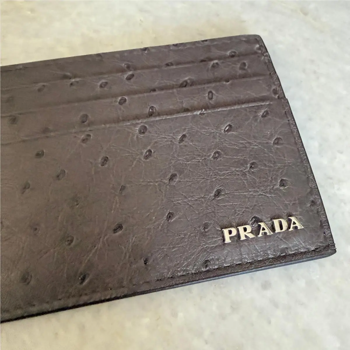 Ardesia Ostrich Leather Card Holder Wallet 2MC223 Struzzo Dark Grey Italy by Prada