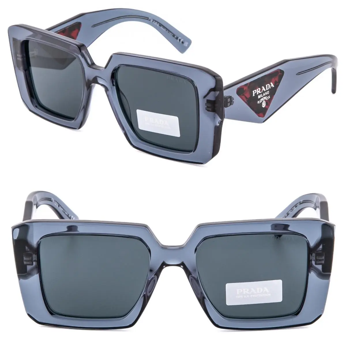 Symbole Crystal Blue Geometric Triangle PR23YS 23Y Fashion Sunglasses 23YS by Prada