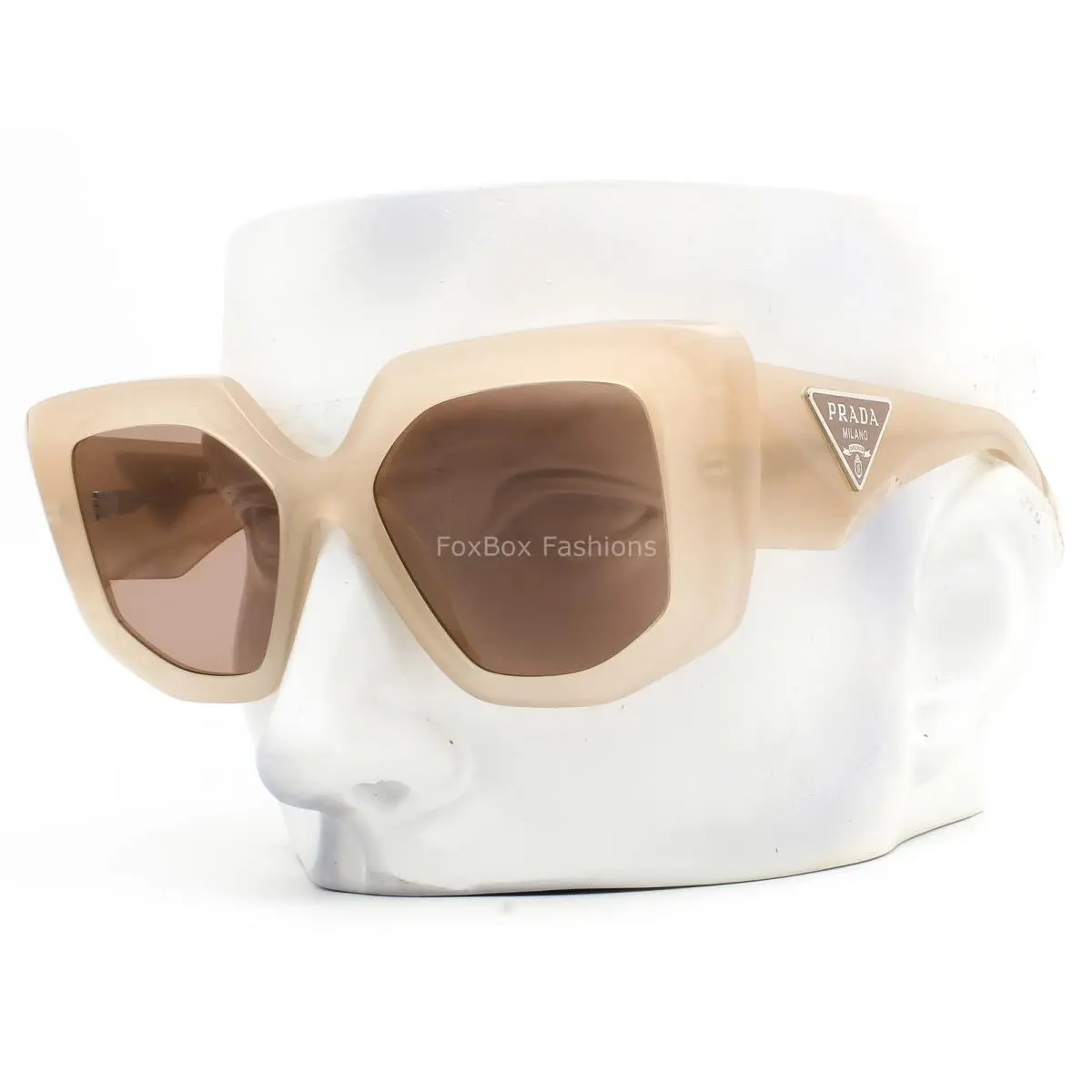 Prada Sunglasses Spr 14Z 19R-10D Opal Light Brown Taupe Silver Logo W/case