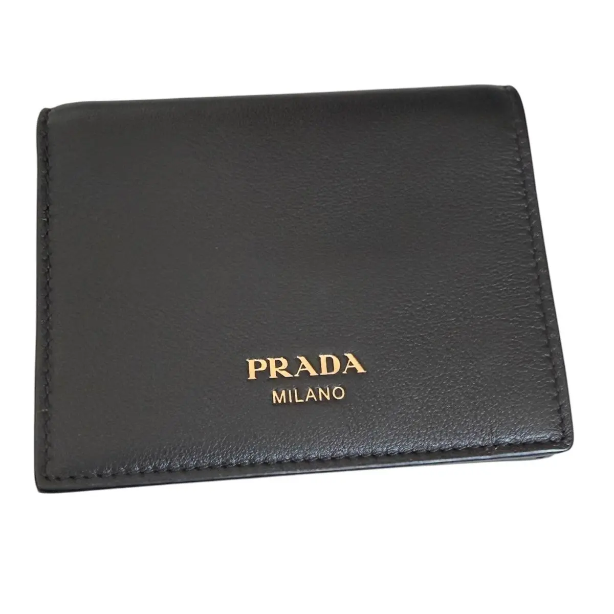 Black Soft Grain Leather Bifold Wallet 1MV204 Gold Logo Made in Italy by Prada