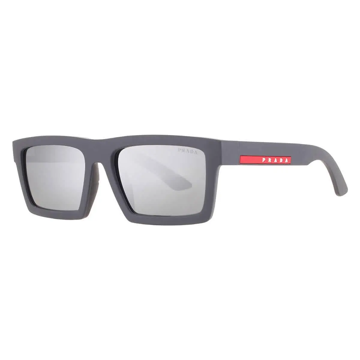 Prada Linea Rossa Matte Grey Mirror Rectangular Men`s Sunglasses PS A07S 18K60A - Grey, Frame: Grey, Lens: Grey