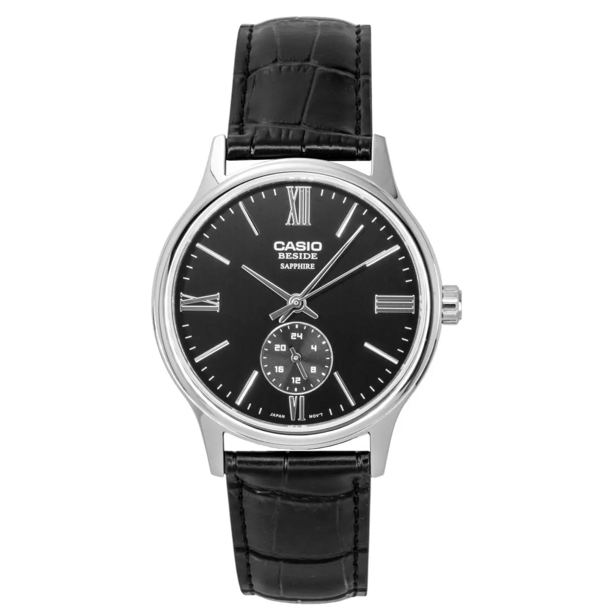 Beside Analog Leather Strap Black Dial Quartz BMS-100L-1AV Men`s Watch by Casio