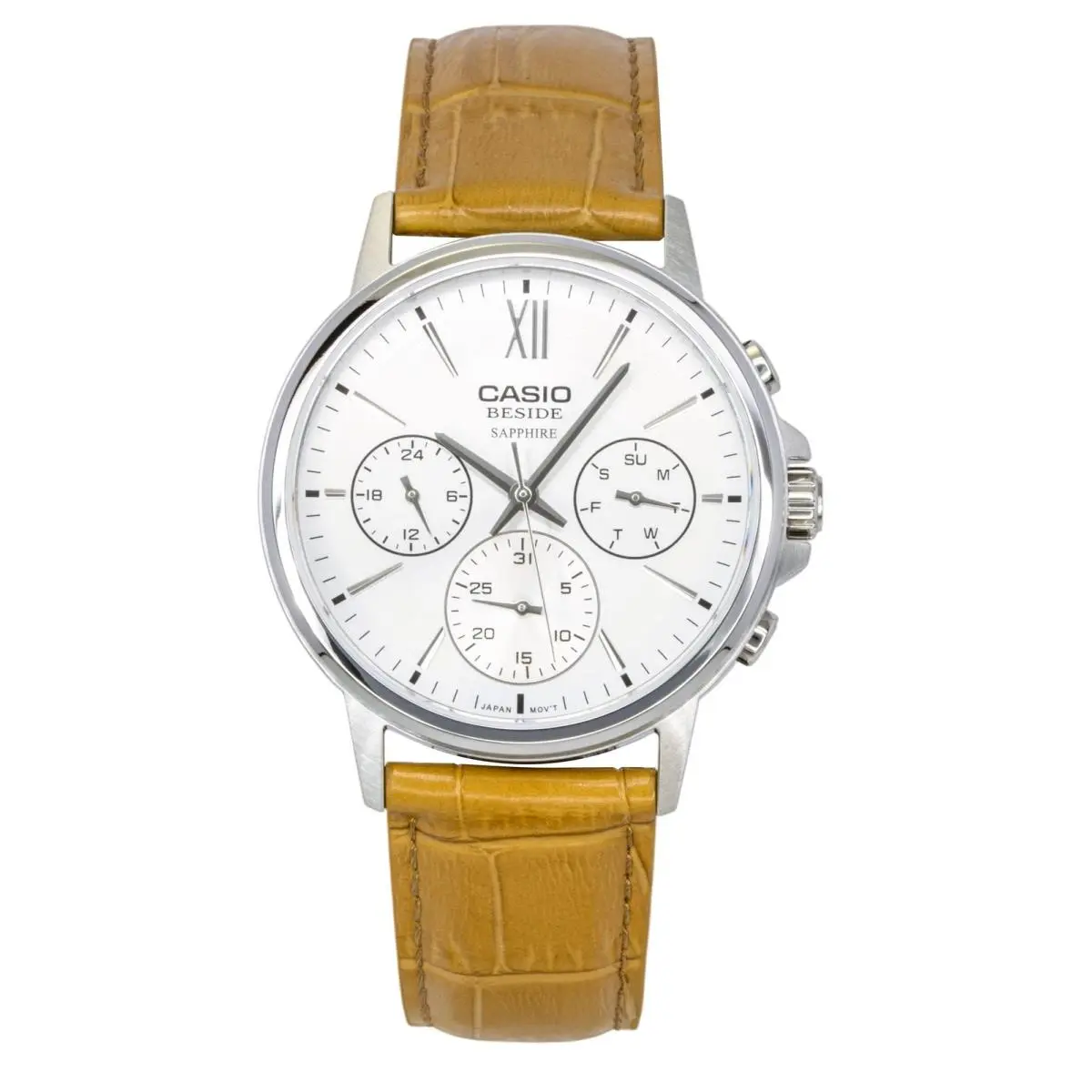 Casio Beside Analog Leather Strap Silver Dial Quartz BMS-300L-5AV Men`s Watch