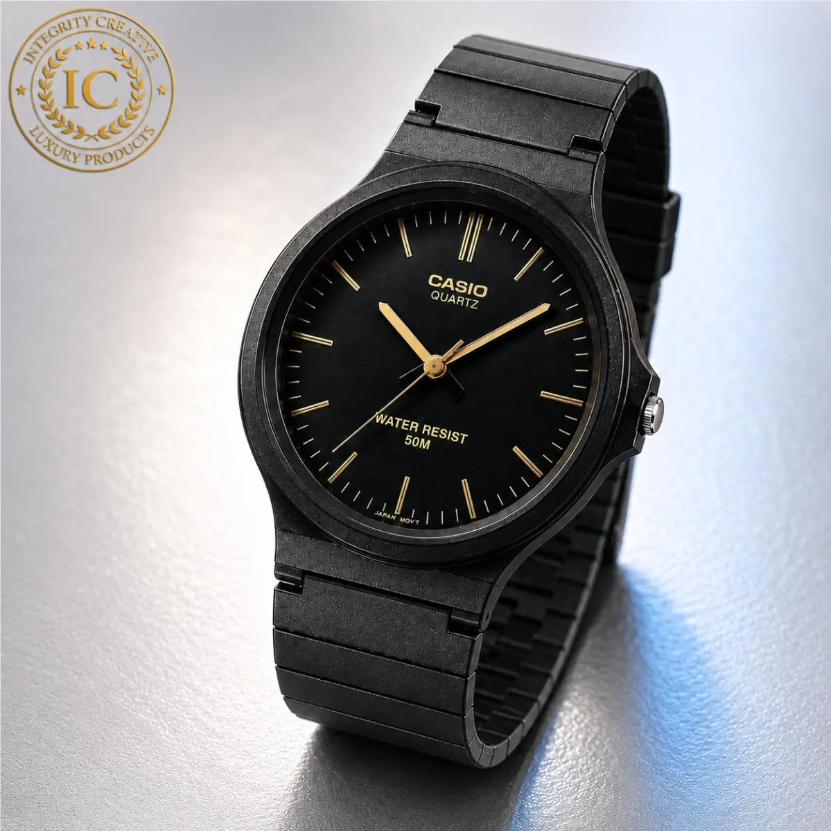Mens 43mm Classic Watch Resin Band Quartz Black Gold Dial Waterproof Wrist  by Casio