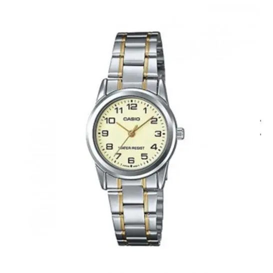 Casio Standard Collection Women`s LTP-V001SG-9BUDF Stainless Steel Band Watch - Dial: Beige, Band: Gold, Silver