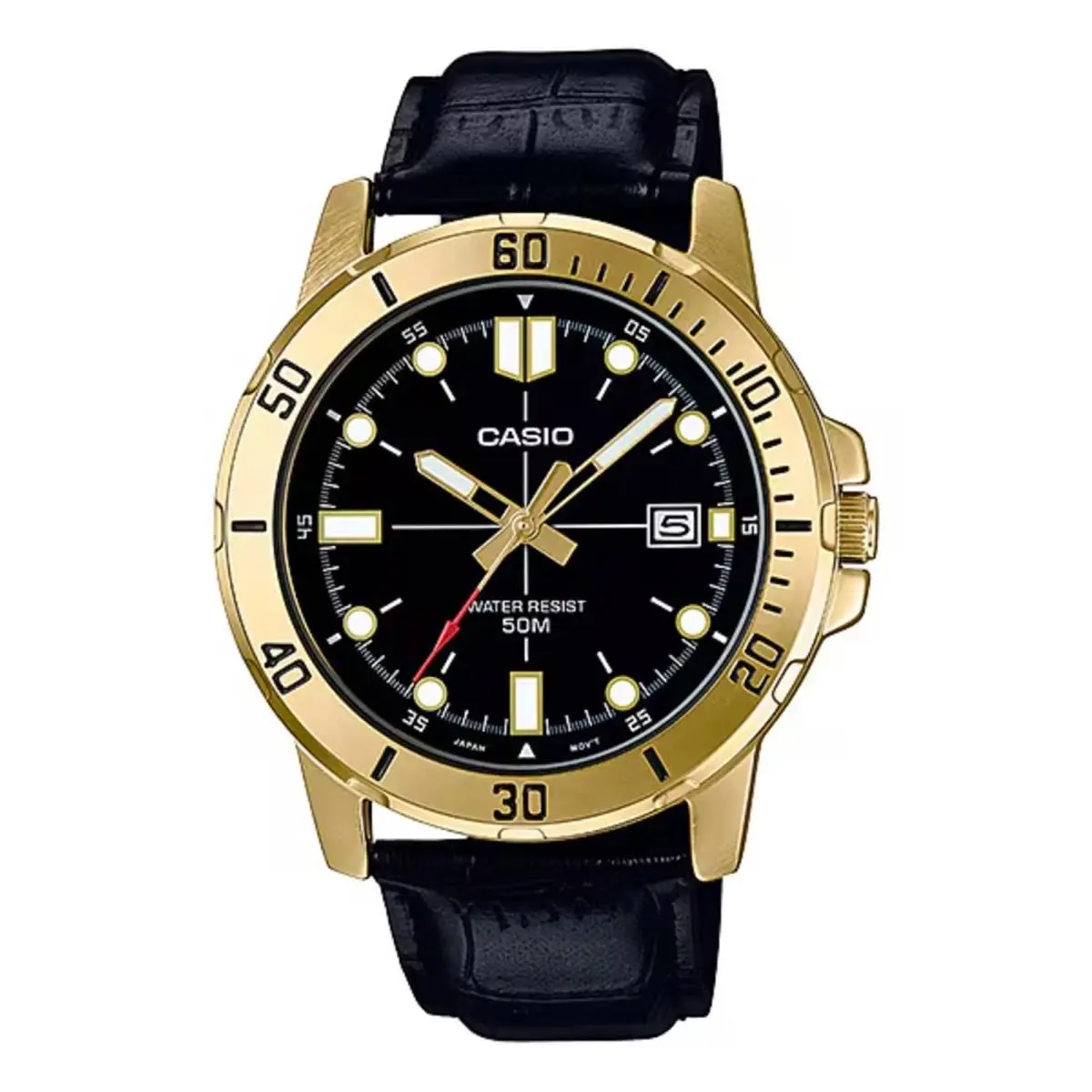 Men’s Gold Watch with Black Leather Strap - MTP-VD01GL-1EVUDF by Casio