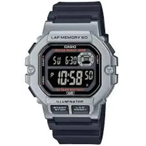 Casio Led Illuminator Lap Memory Black Resin Men`s WS-1400H-1BV Sports Watch - Black, Dial: Black, Band: Black
