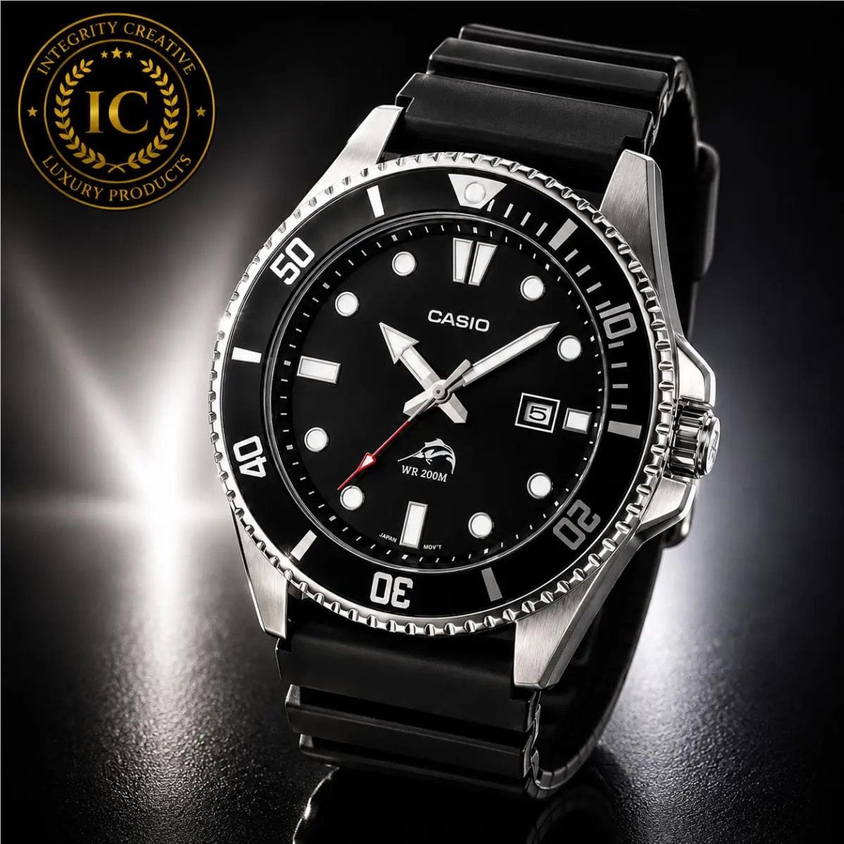 Men`s  Black Resin Diver Watch 200 Meter Water Resistant Bezel Black Dial by Casio
