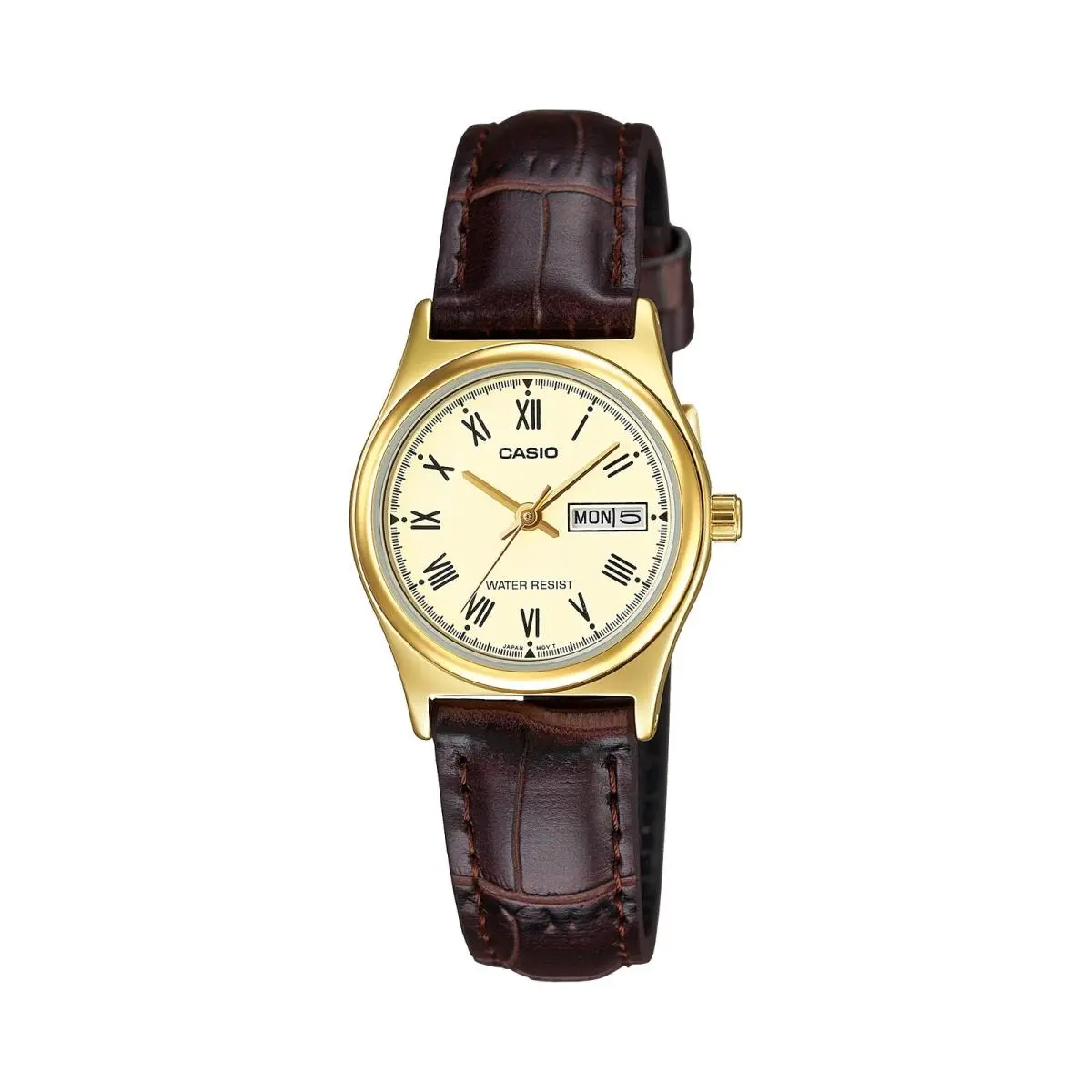 Women’s Gold-tone Case Brown Leather Strap Day/date Watch by Casio
