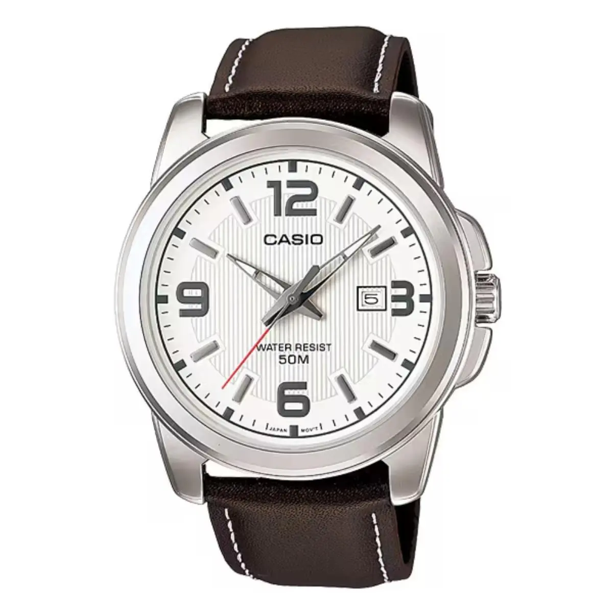 Men’s White Dial Leather Strap Watch - MTP-1314L-7AV by Casio