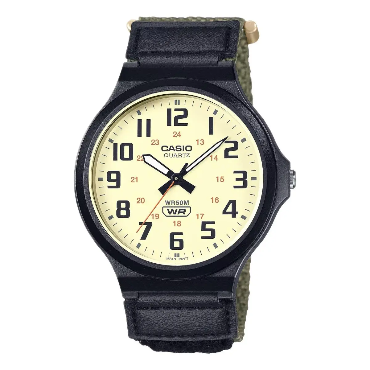 Men’s Cream Dial Watch with Black Resin Case and Nylon Strap by Casio