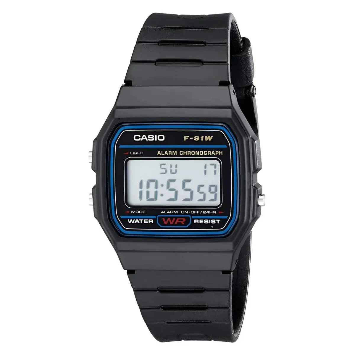 Men`s Watch Classic Alarm Chrono Digital Dial Black Resin Strap F91W-1 by Casio