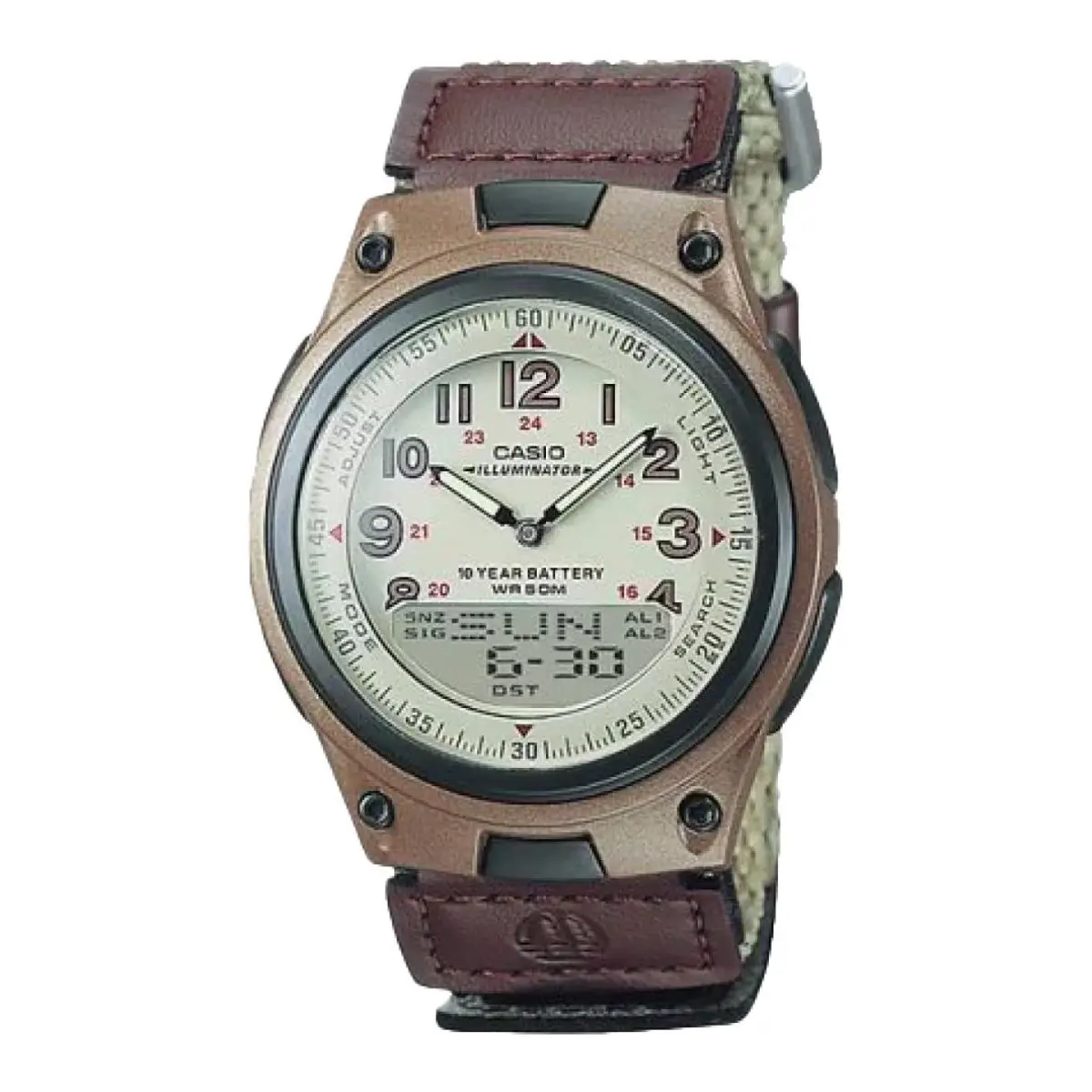 Casio Men`s Analog-digital Sport Watch with Brown Fabric Band - AW-80V-5BV