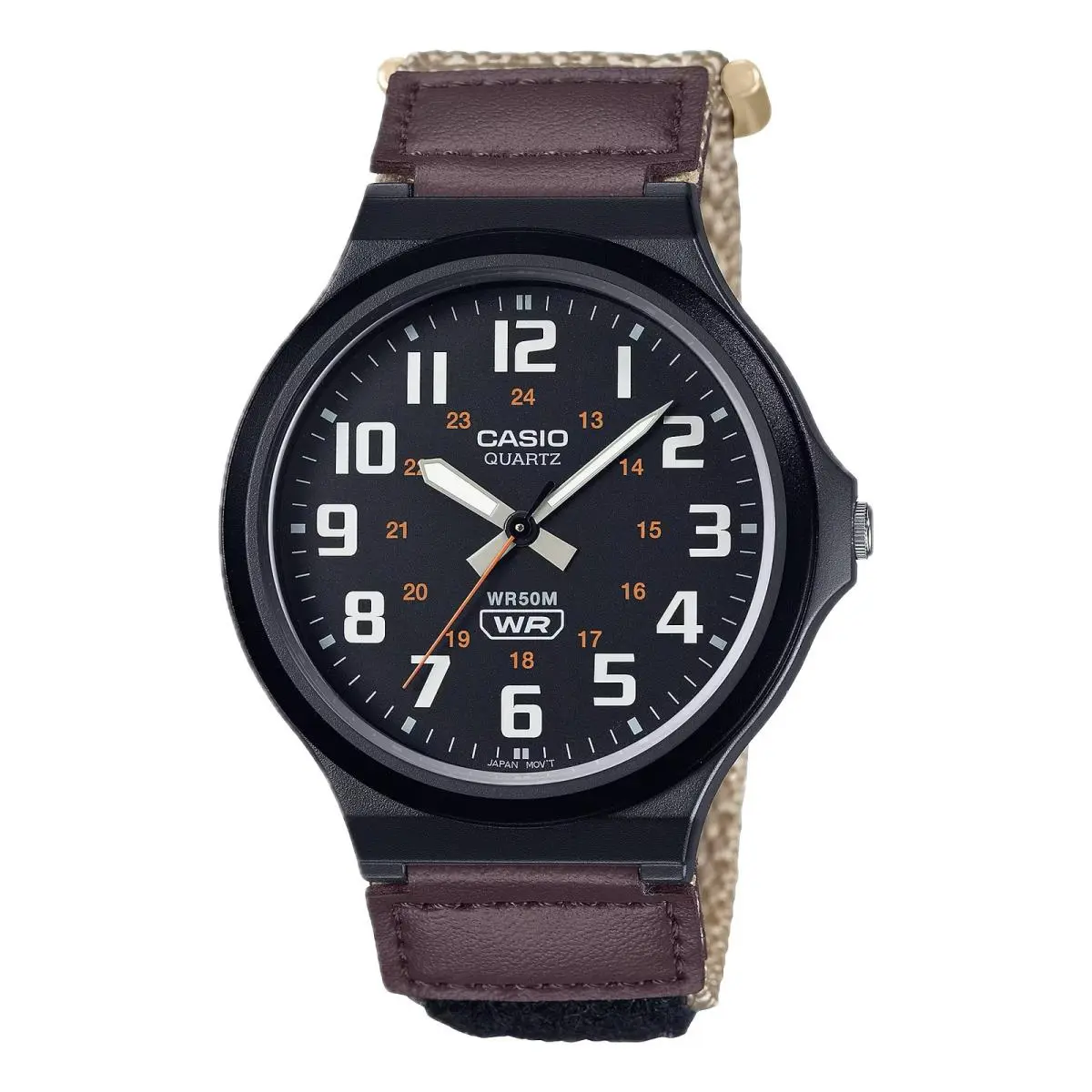 Casio Men’s Cream Dial and Brown Nylon Strap Watch - MW-240B-5BVCF