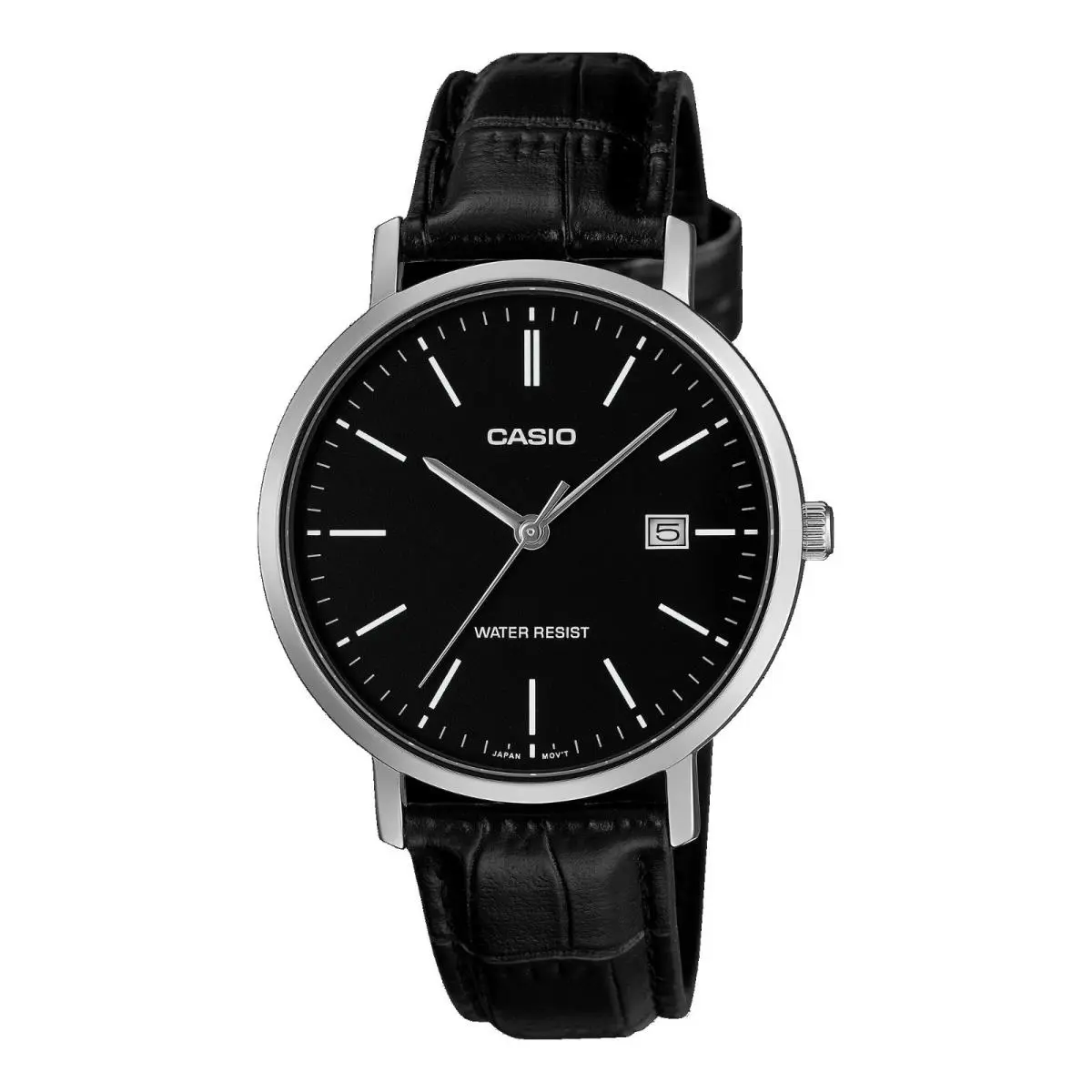 Casio MTP-VT05L-1E Men`s Leather Band Minimalistic Black Dial Analog Date Watch