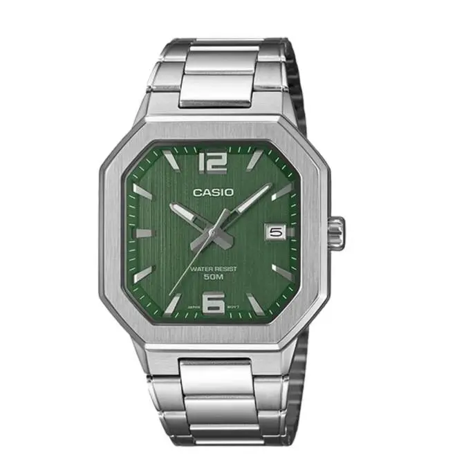 MTP-B195D-3A Men`s Green Dial Stainless Steel Analog Watch by Casio
