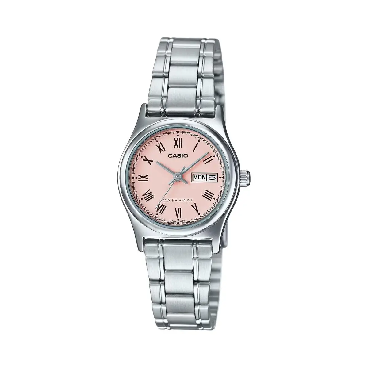 Women’s Pink Dial Day Date Watch with Silver Bracelet - LTP-V006D-4BUDF by Casio