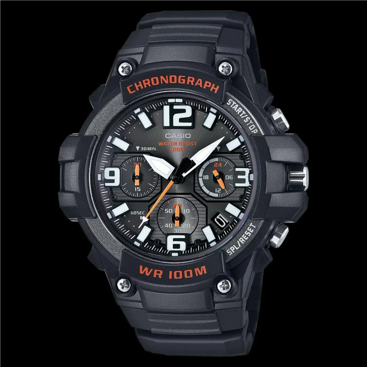 Men`s Chronograph Sport Watch with Black and Orange Dial - MCW-100H-1AV by Casio