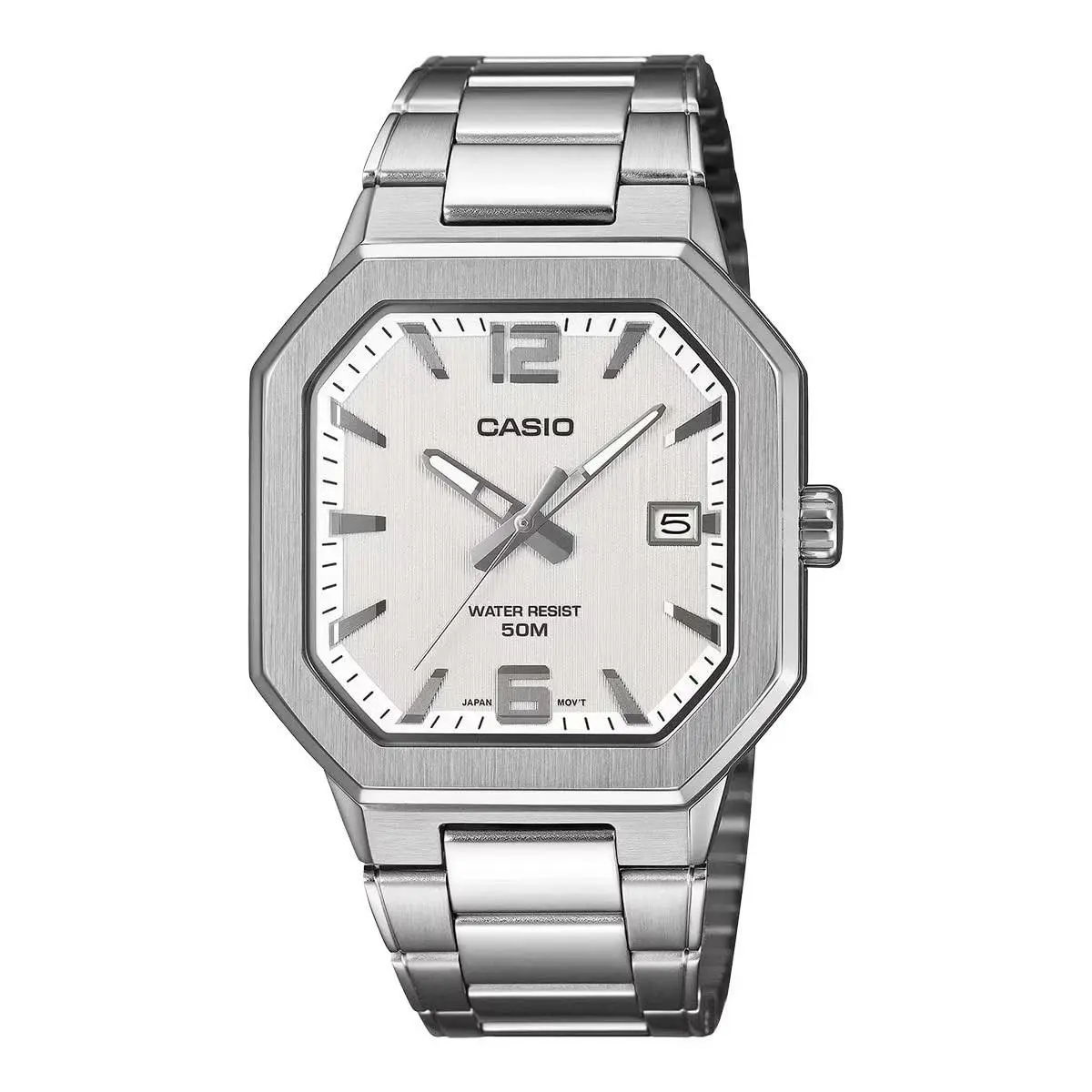 MTP-B195D-7A Men`s Analog Octagonal Dial Stainless Steel Band Watch by Casio