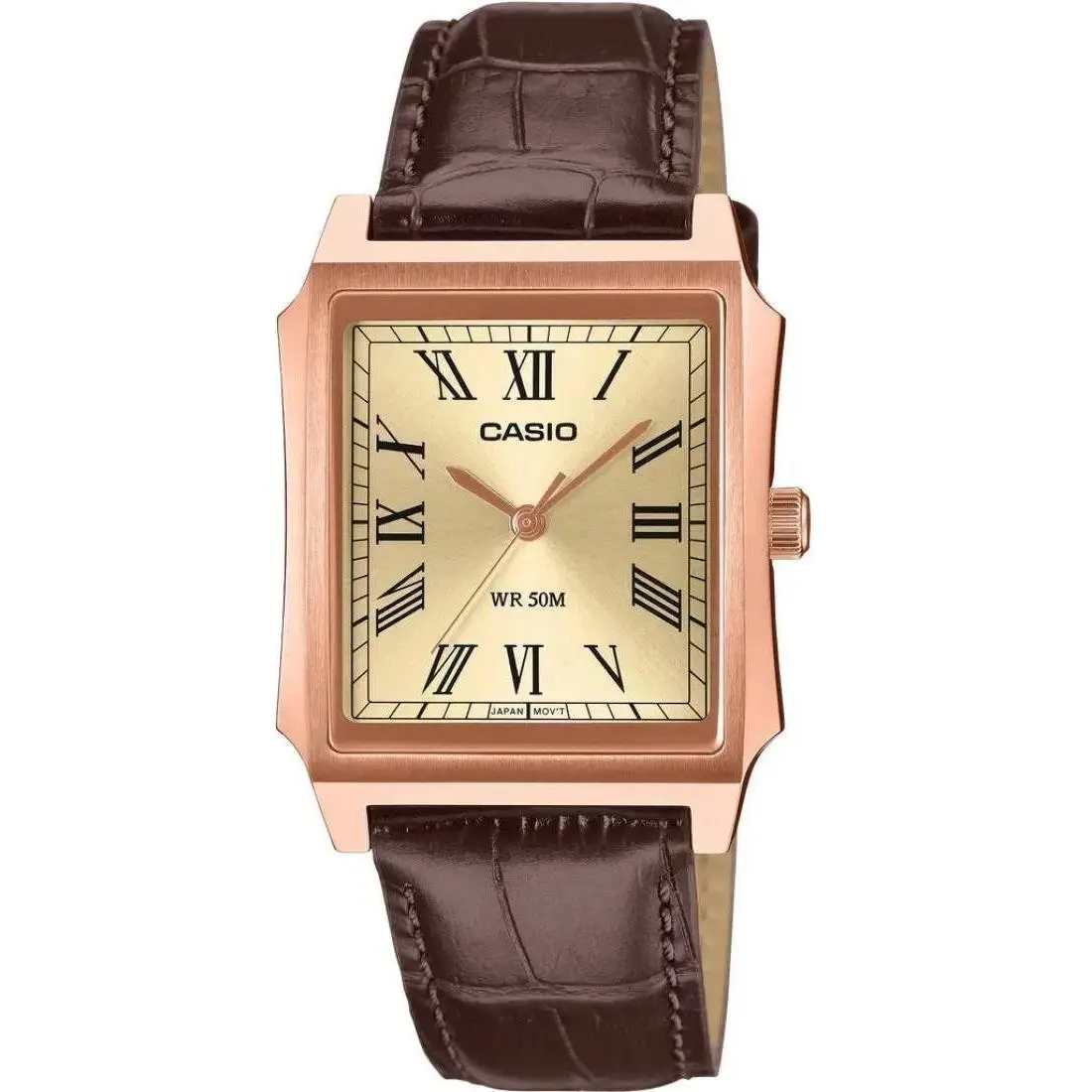 Casio MTP-B190RGL-9B Men`s Vintage Analog Watch Rose Gold Brown Leather