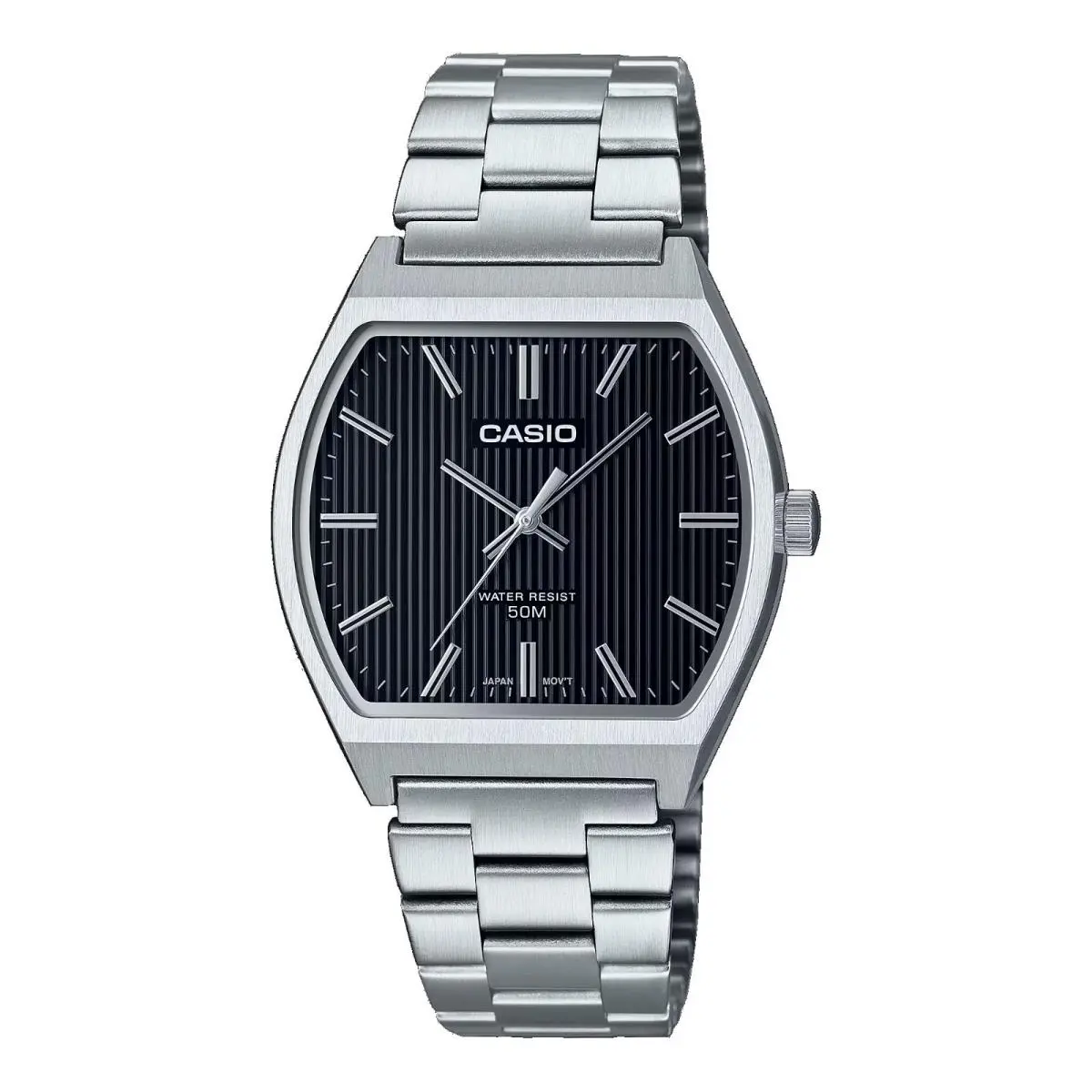 Casio MTP-B140D-1AV Men`s Vintage Square Stainless Steel Black Dial Analog Watch - Dial: Black, Band: Silver, Bezel: Silver