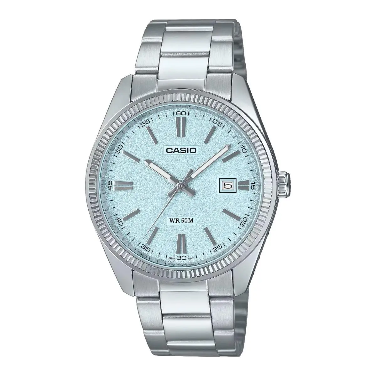 Casio MTP1302DA-2A2V Men`s Vintage Classic Stainless Steel Matte Blue Dial Watch - Dial: Blue, Band: Silver, Bezel: Silver