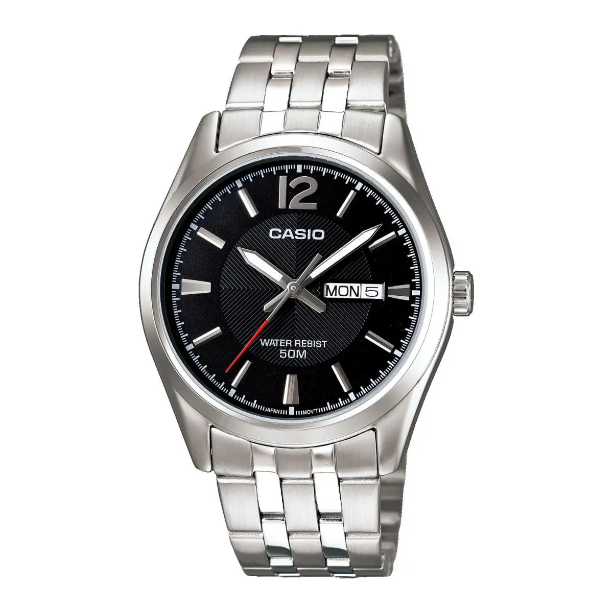 MTP1335D-1AV Men`s Standard Stainless Steel Black Dial Day Date Watch by Casio