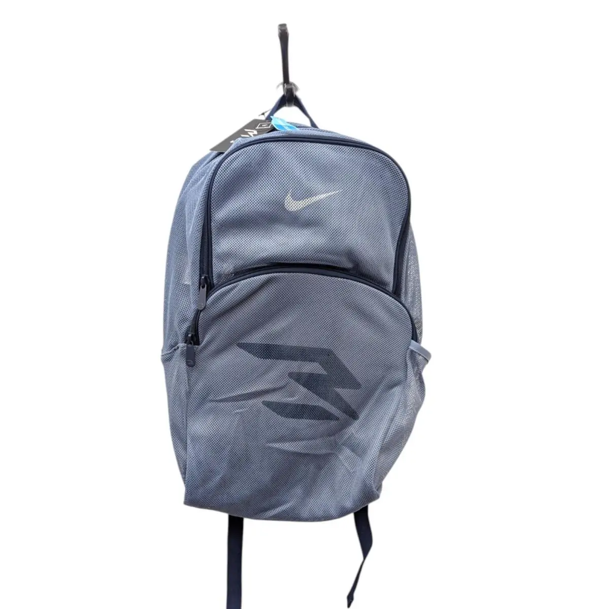 Large Nike 3BRAND Brasilia Grey Blue Ashen Slate Mesh Backpack Gym Swim Bag 30L