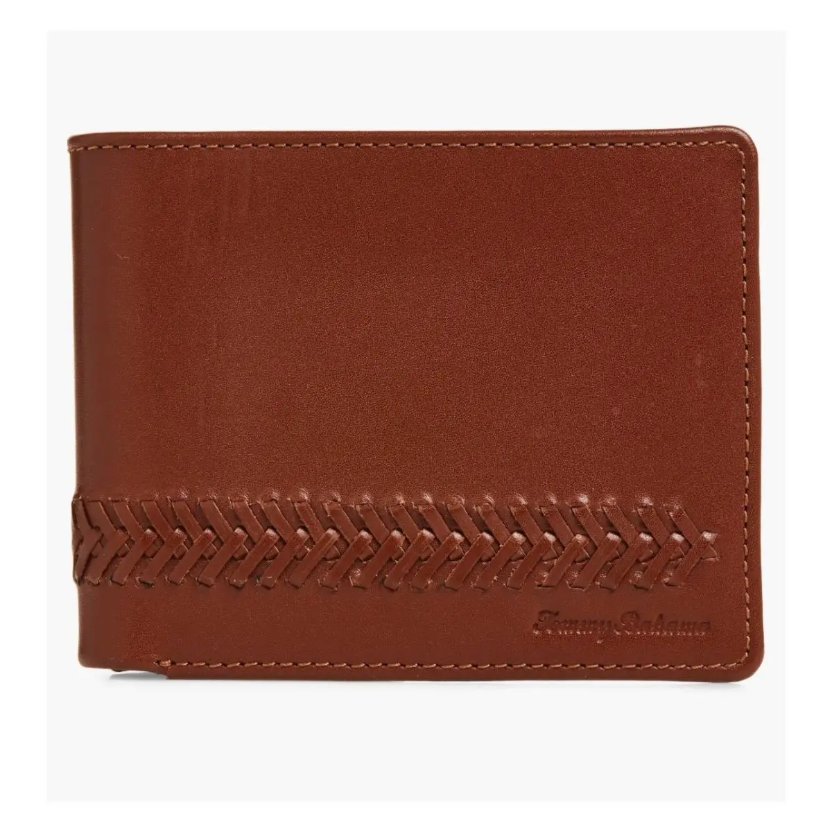 Men’s Tan Leather Lace Details Bifold Wallet Gift by Tommy Bahama