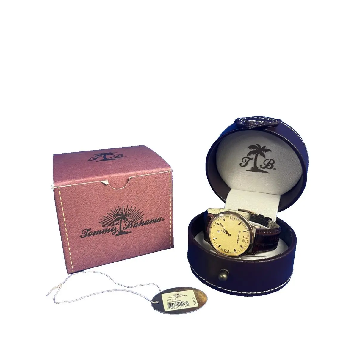 Tommy Bahama Steel Drum Swiss Movement Men`s Watch TB1238 - Gold Tone Brown