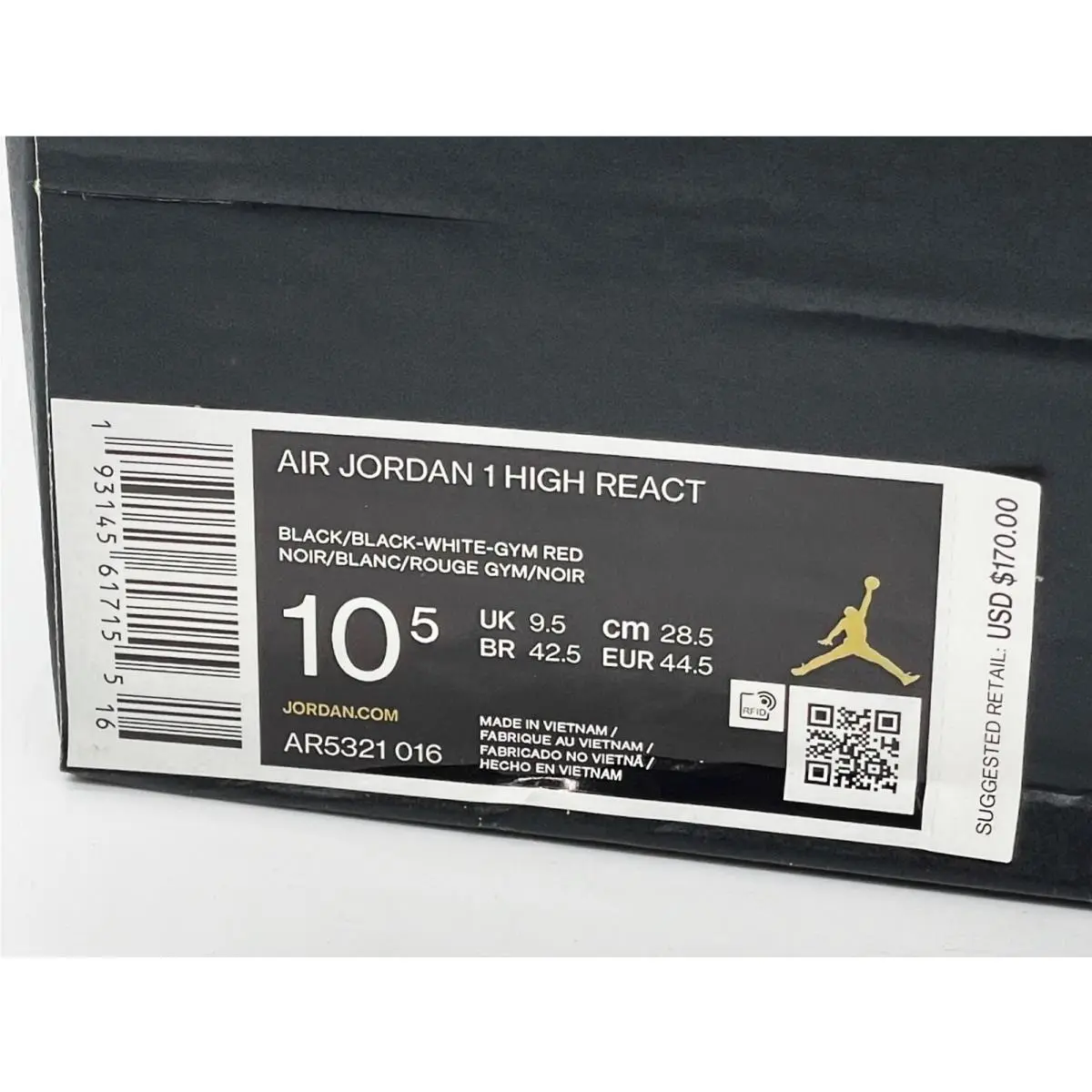 Nike shoes - Jordan 1 High React - High React - AR5321016 - Black White Red 10