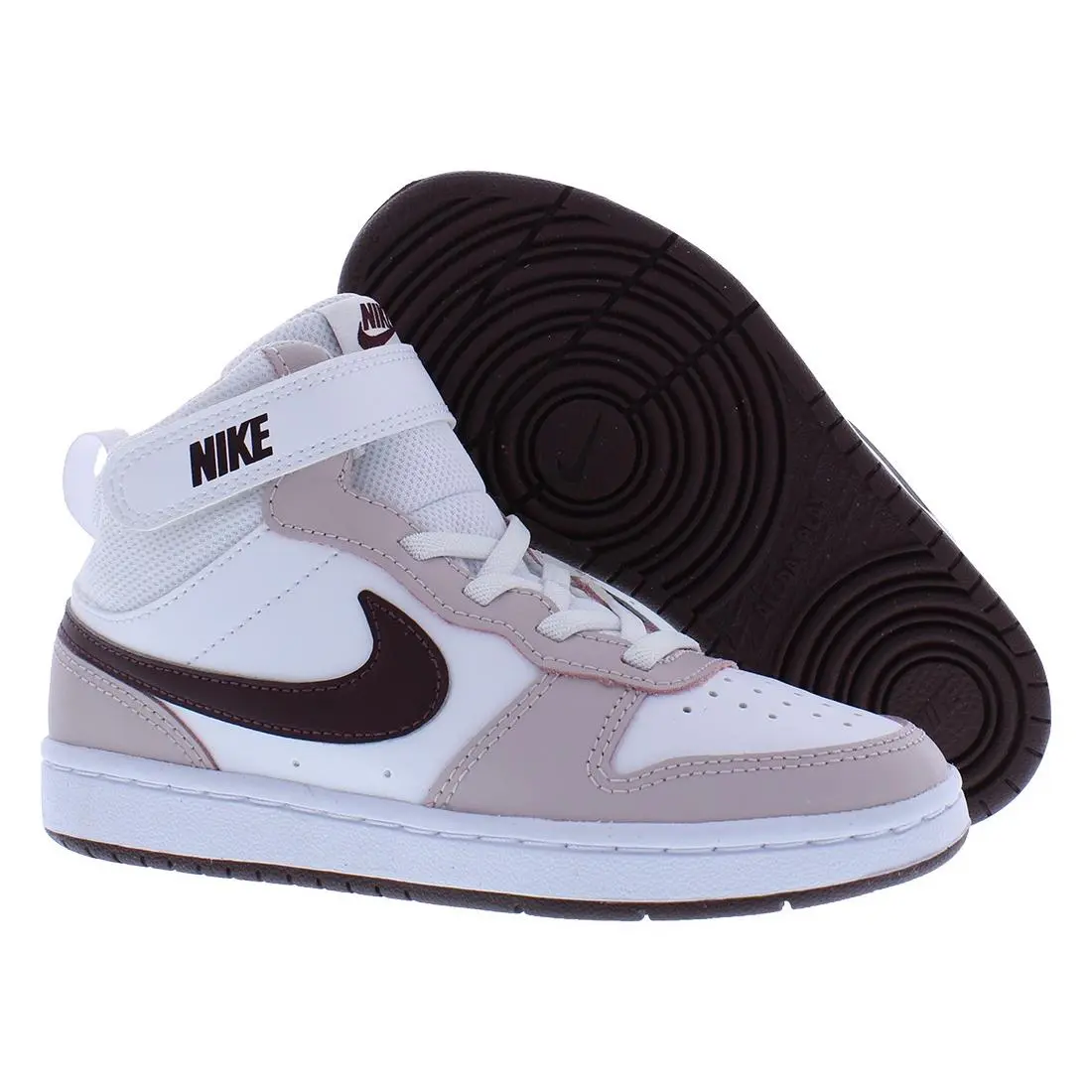 Court Borough Mid 2 Leather PS Girls Shoes Size 11 Color: White/burgundy by Nike