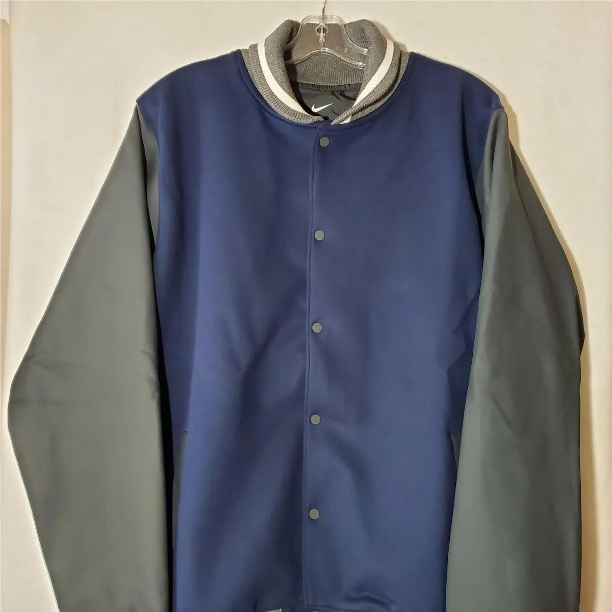 Football Varsity Jacket Mens Large Blue Gray Snap Front Lined DJ5971-419 by Nike