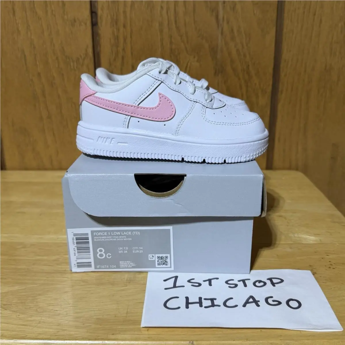 Air Force 1 Low TD White Pink Swoosh Toddler Shoes Size 8C IF1674-104 by Nike
