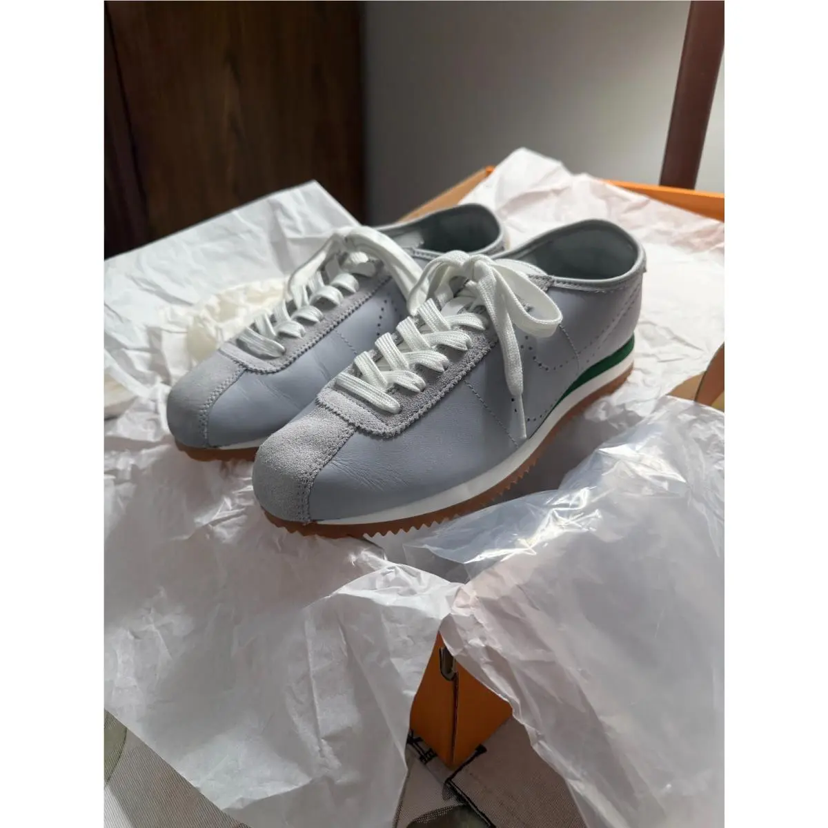 Cortez Wolf Grey Perforated Swoosh HQ1841-001 Womens US 7 EU38 by Nike