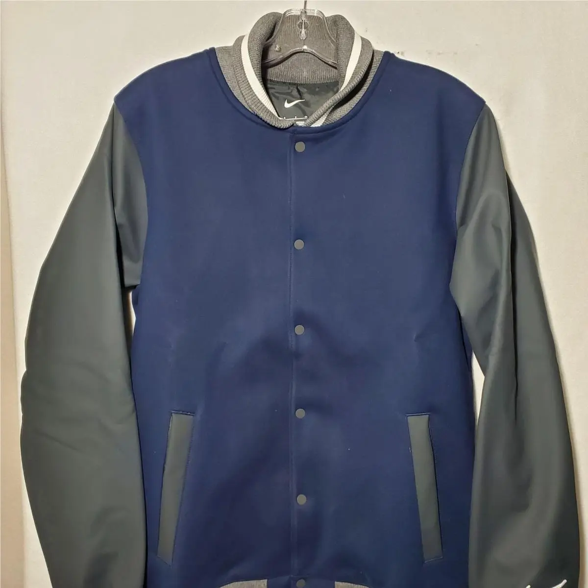 Football Varsity Jacket Mens Small Blue Gray Snap Front Lined DJ5971-419 by Nike